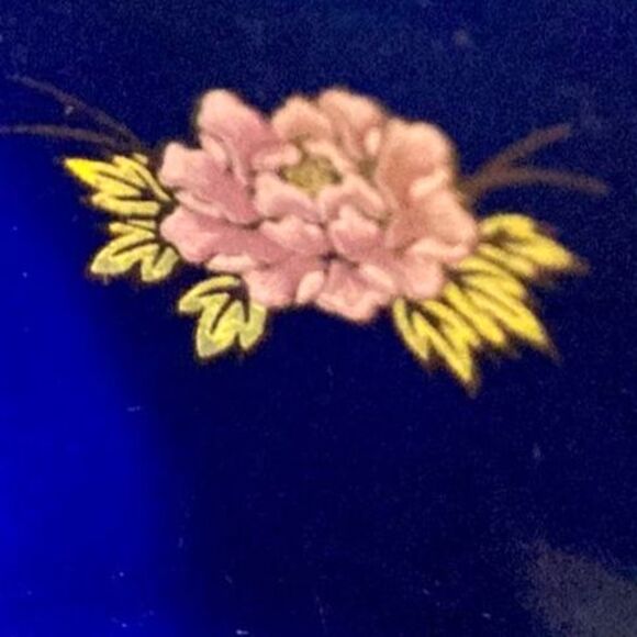 PEACOCKS Lotus Floral Cobalt Blue Gold Trim Decorative JAPANESE Bowl Vintage - Picture 11 of 12